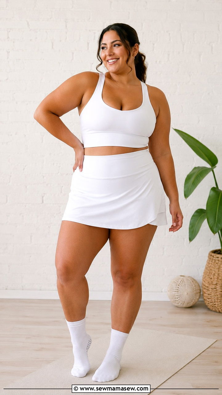 Skort and Sports Bra Pilates Outfit - 30 Pilates outfit ideas plus size