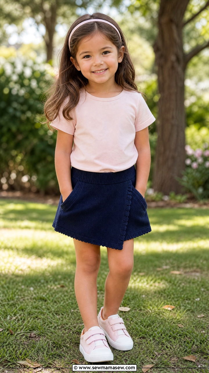 Skort with Basic T Shirt - 25 First day of kindergarten outfit ideas