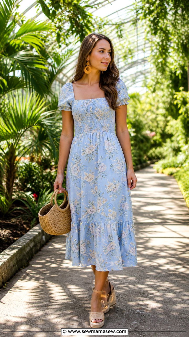 Sky Blue Floral Dress With Espadrilles Outfit - 40 Sky blue outfit ideas