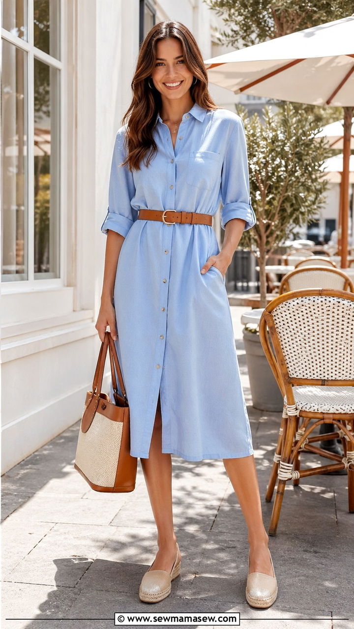 Sky blue shirt dress with belted waist - 40 All sky blue outfit ideas
