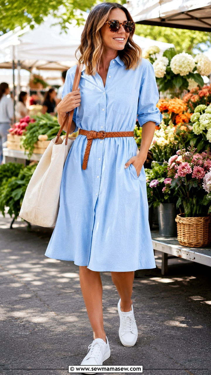 Sky blue shirtdress outfit - 30 Spring sky blue outfit ideas