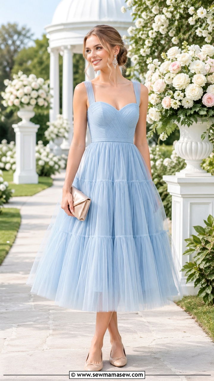 Sky blue tulle dress with ballet flats - 40 All sky blue outfit ideas