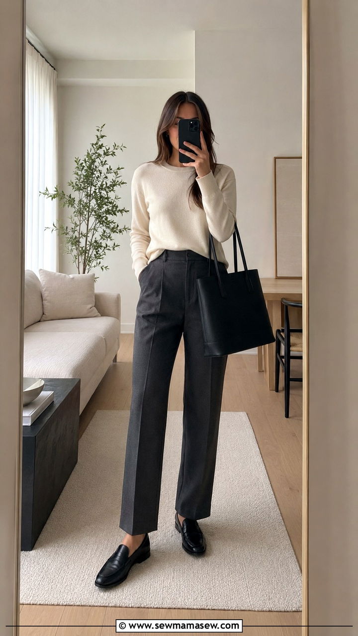Slacks with Fine Gauge Crewneck Sweater - 30 interview outfit ideas for women