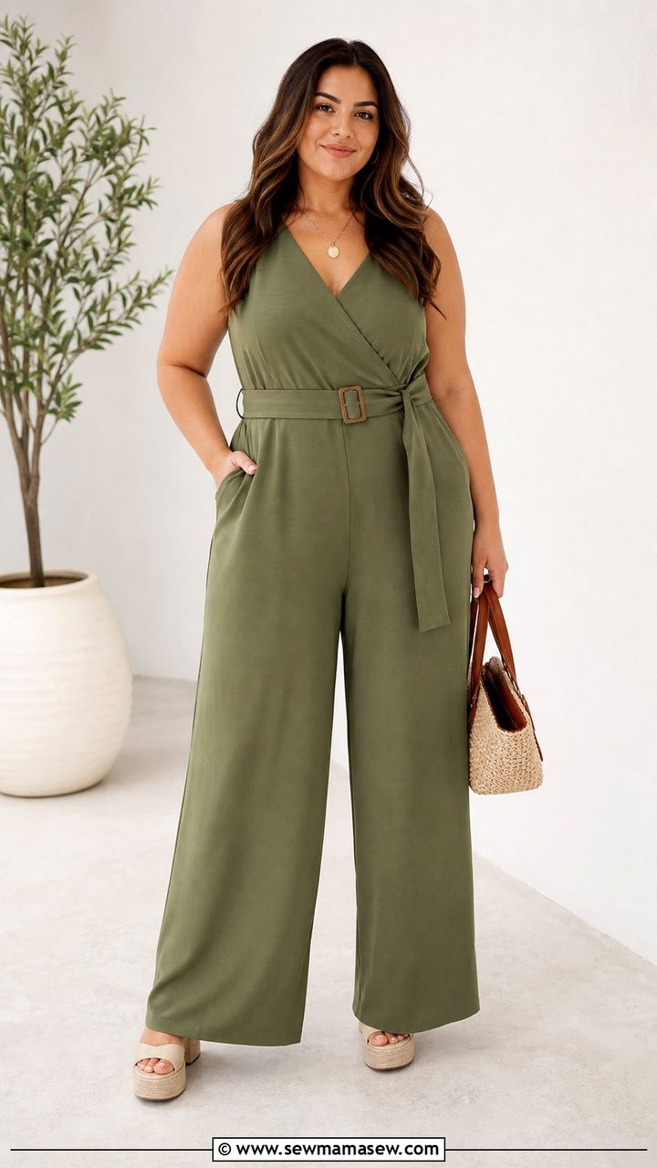 Sleeveless Belted Jumpsuit And Platform Sandals - 35 Brunch outfits for curvy women