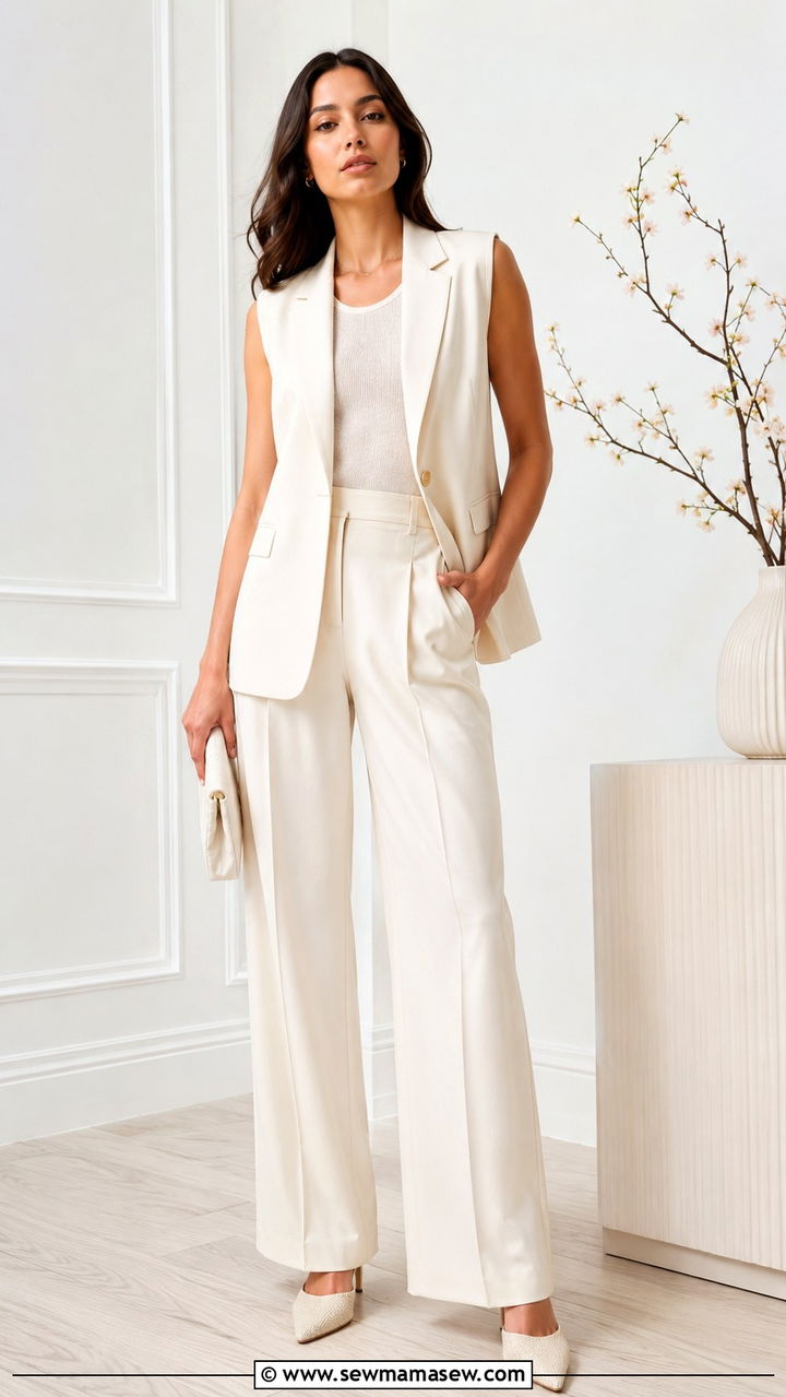 Sleeveless Blazer Vest with Wide Leg Pants Outfit - 25 Professional outfits for women 2026