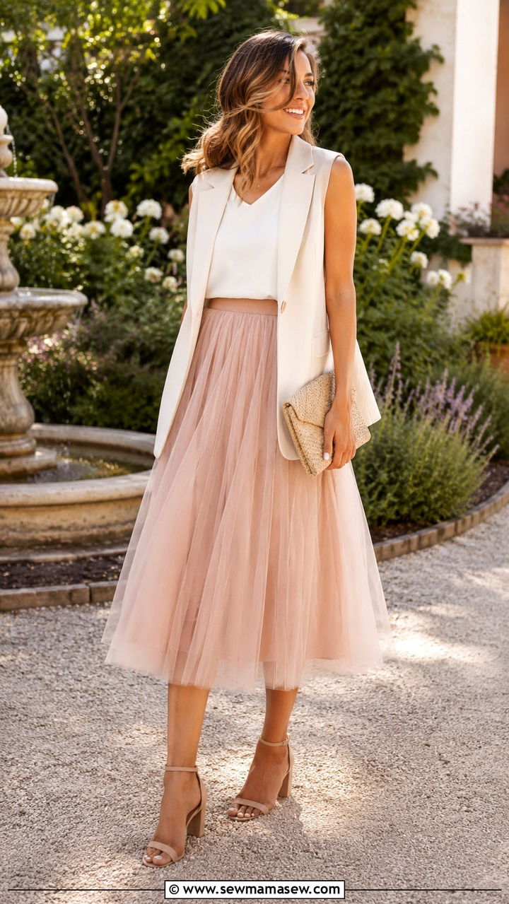 Sleeveless Blazer With Tulle Skirt - 20 Tulle skirt outfit ideas with a blazer