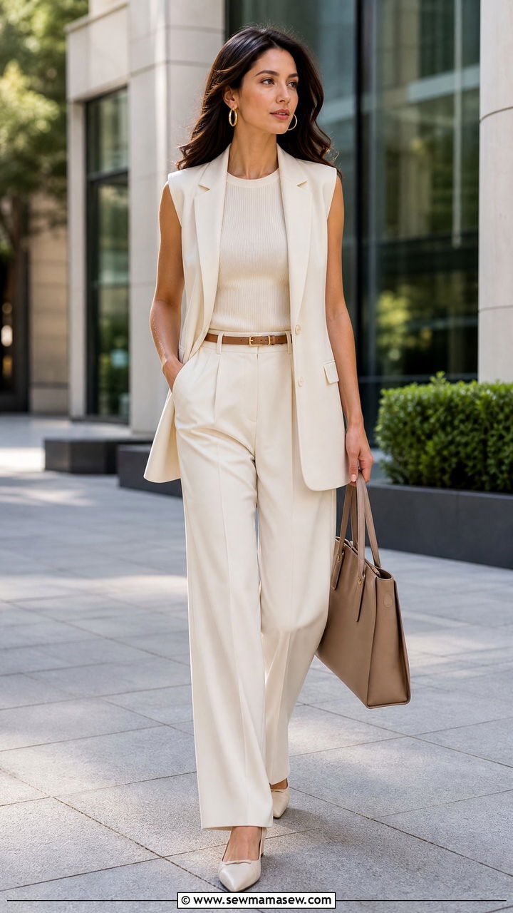Sleeveless Blazer and Wide Leg Trousers - 30 Summer capsule wardrobe for work