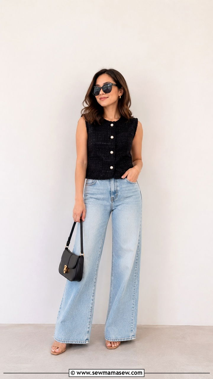 Sleeveless Blouse Light washed Jeans - 30 casual outfits for short women