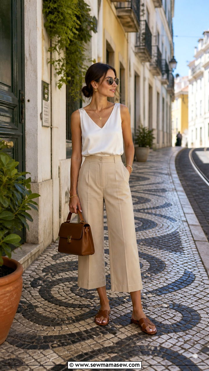 Sleeveless Blouse with Cropped Wide Leg Trousers - 40 What to wear in Lisbon