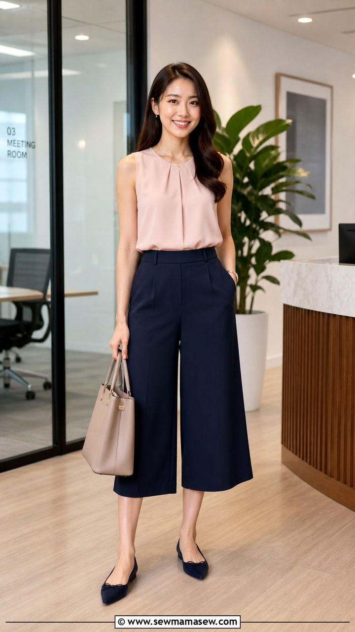 Sleeveless Blouse with Culottes and Pointed Toe Flats - 40 What to wear in Singapore