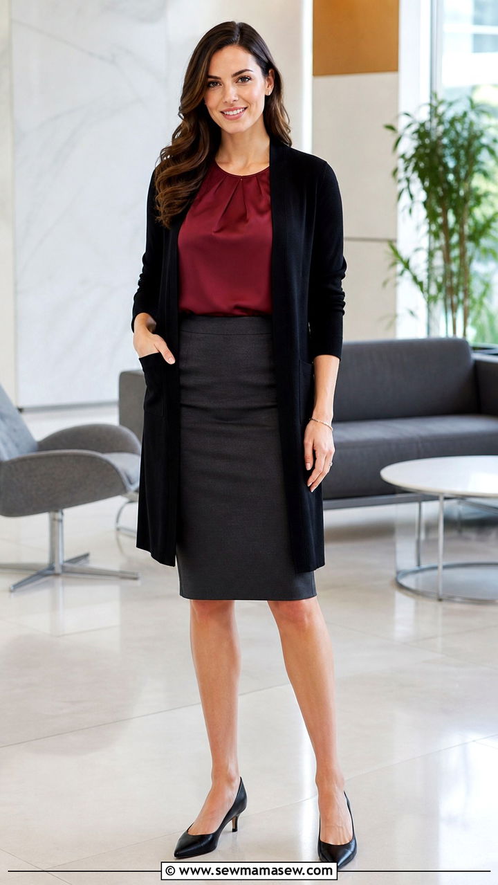 Sleeveless Blouse with a Cardigan Pencil Skirt and Kitten Heels - 40 Job interview outfit ideas