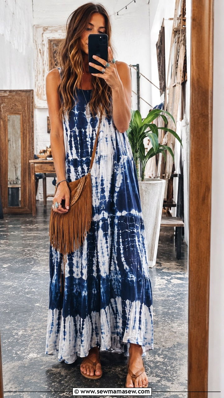 Sleeveless Boho Maxi Dress With Mules - 25 Boho outfit ideas with maxi dress
