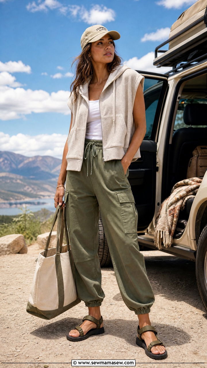 Sleeveless Hoodie and Cargo Pants - 30 summer athleisure outfits