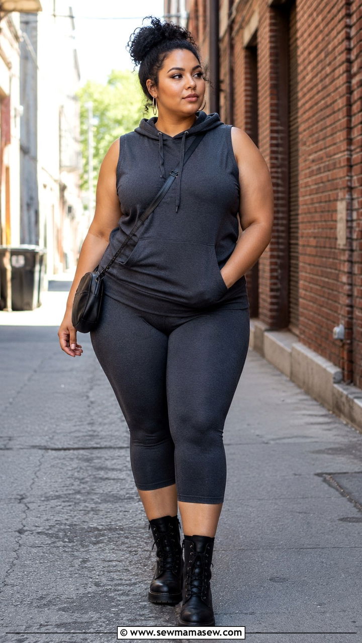 Sleeveless Hoodie and Cropped Leggings - 30 Plus size loungewear outfit ideas