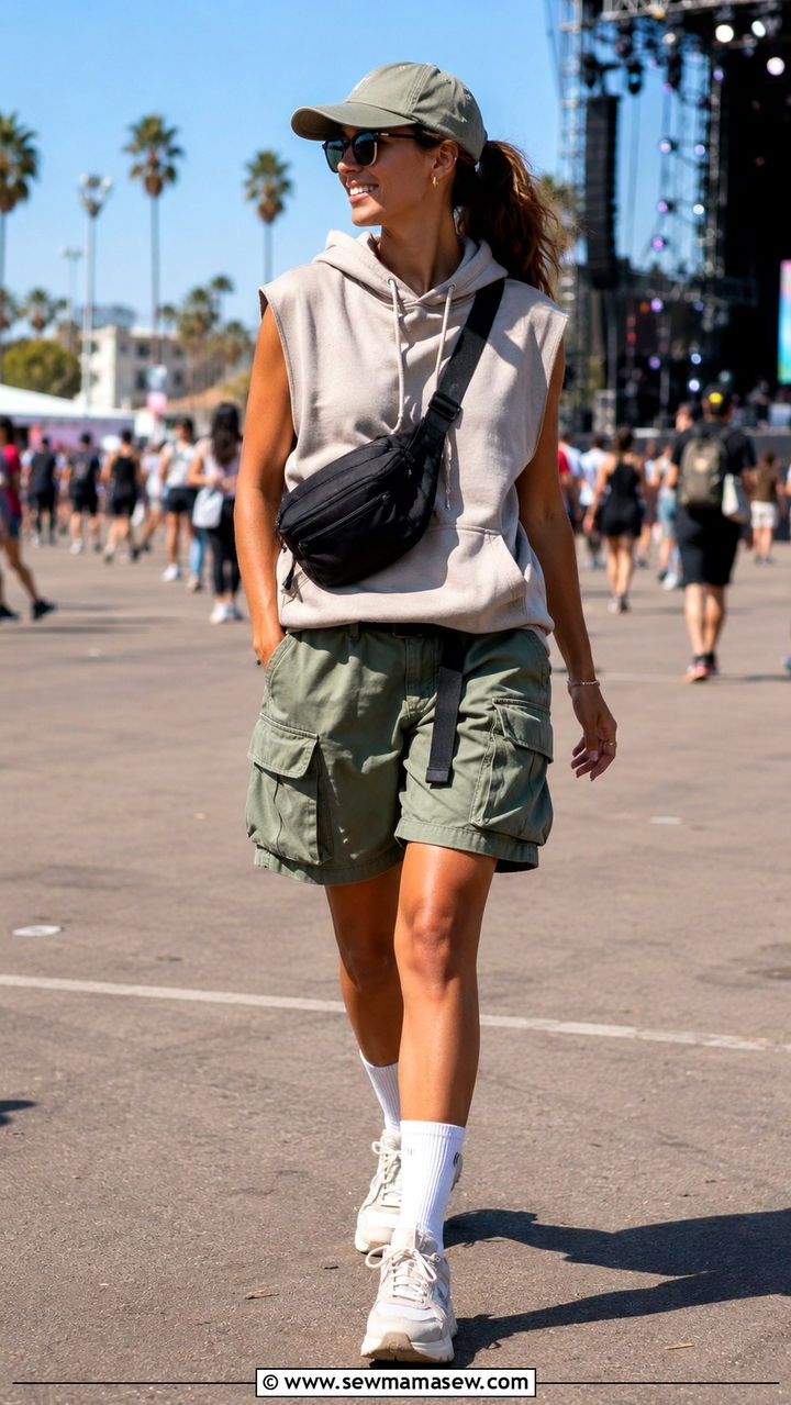 Sleeveless Hoodie with Cargo Shorts and High Socks - 30 sporty chic outfits to copy
