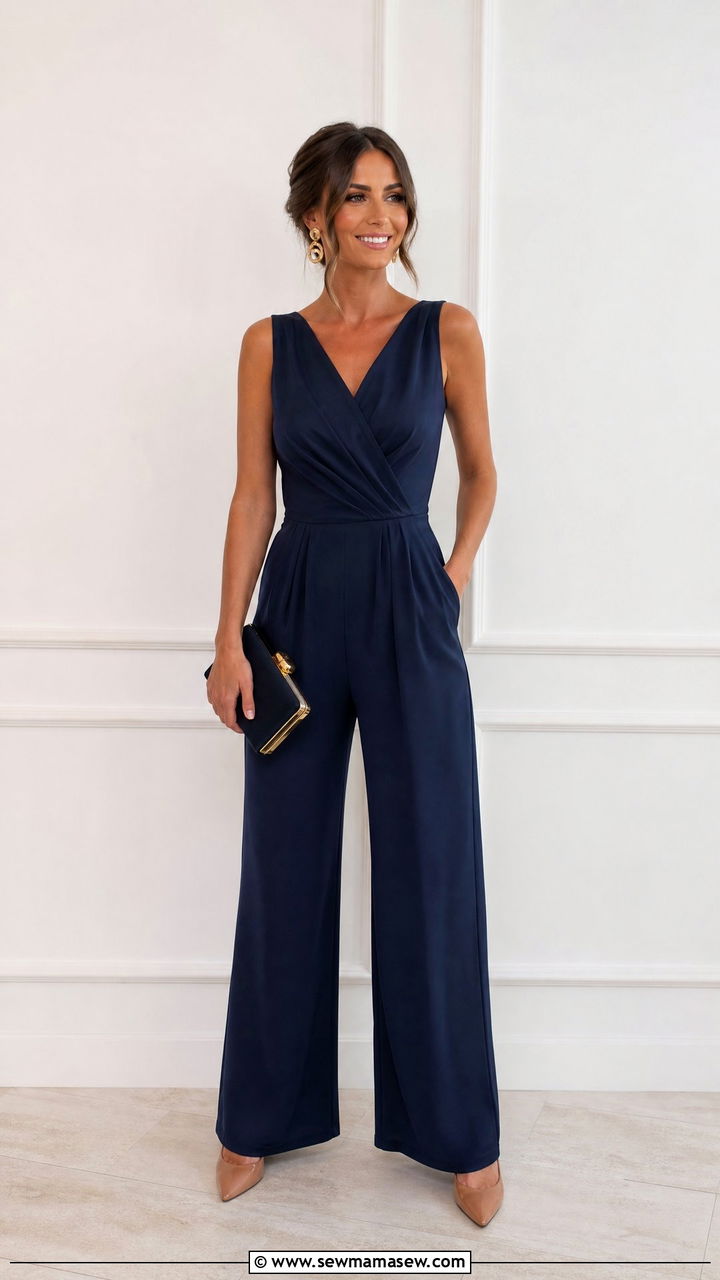 Sleeveless Jumpsuit With Heels - 30 summer wedding guest outfit ideas for women