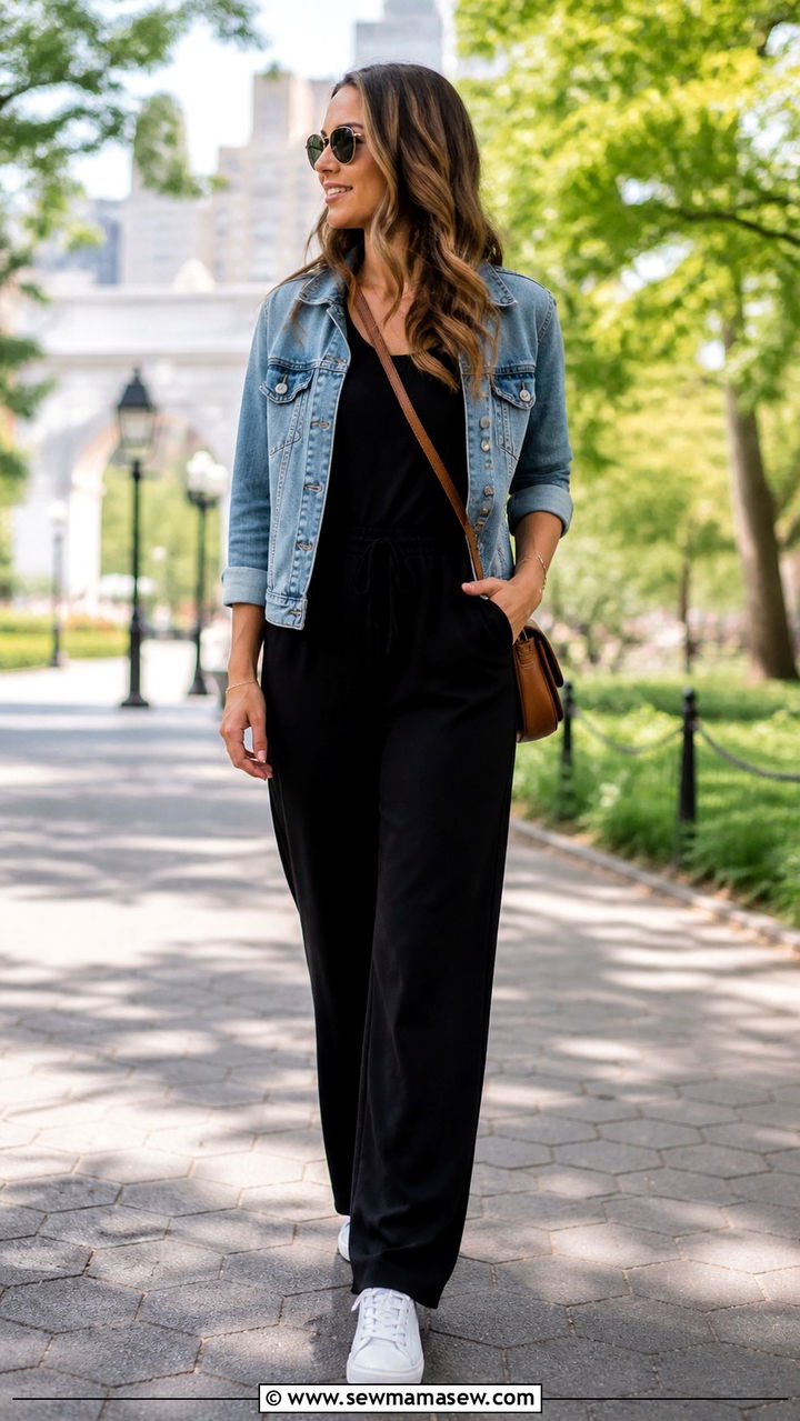Sleeveless Jumpsuit with Jean Jacket - 40 casual jumpsuit outfits