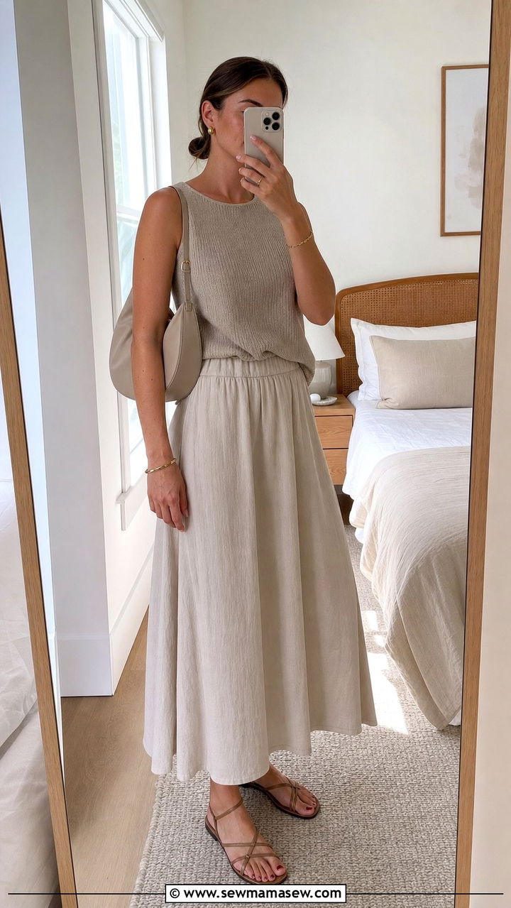 Sleeveless Knit Top And Flowy Midi Skirt Outfit - 25 errands outfits aesthetic