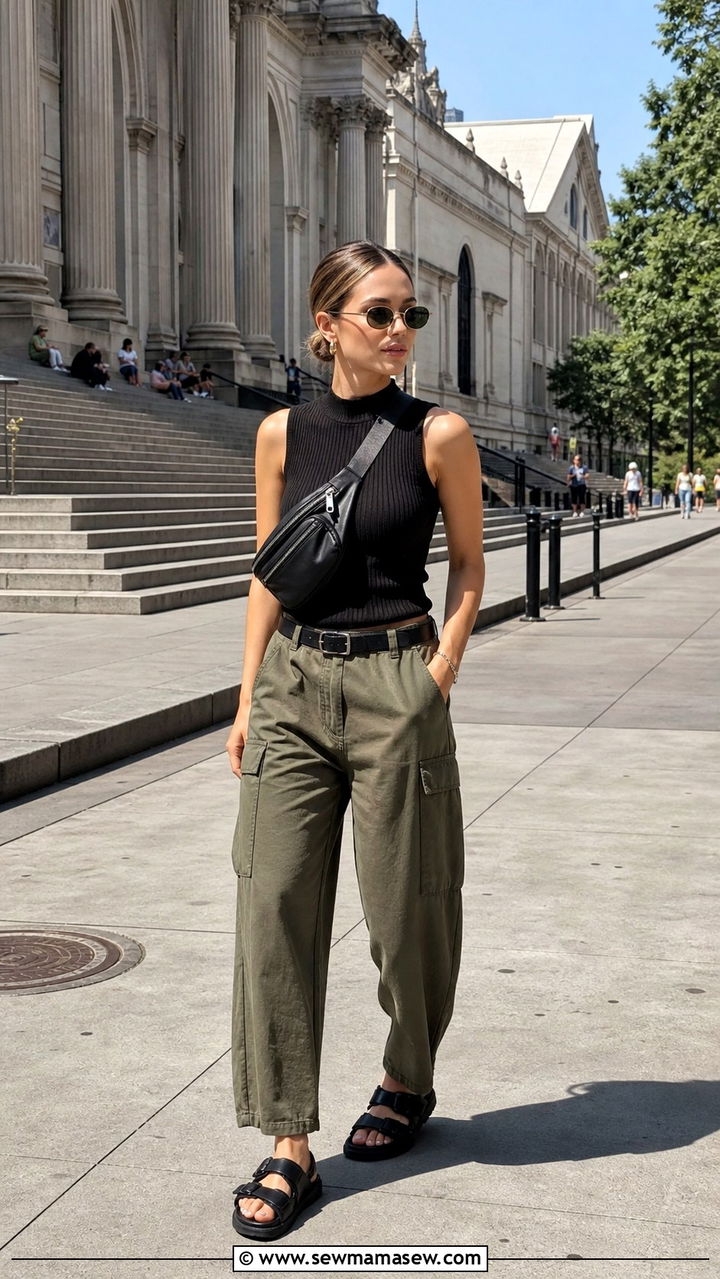Sleeveless Knit Top With Cargo Trousers and Sporty Sandals - 40 Summer city outfits