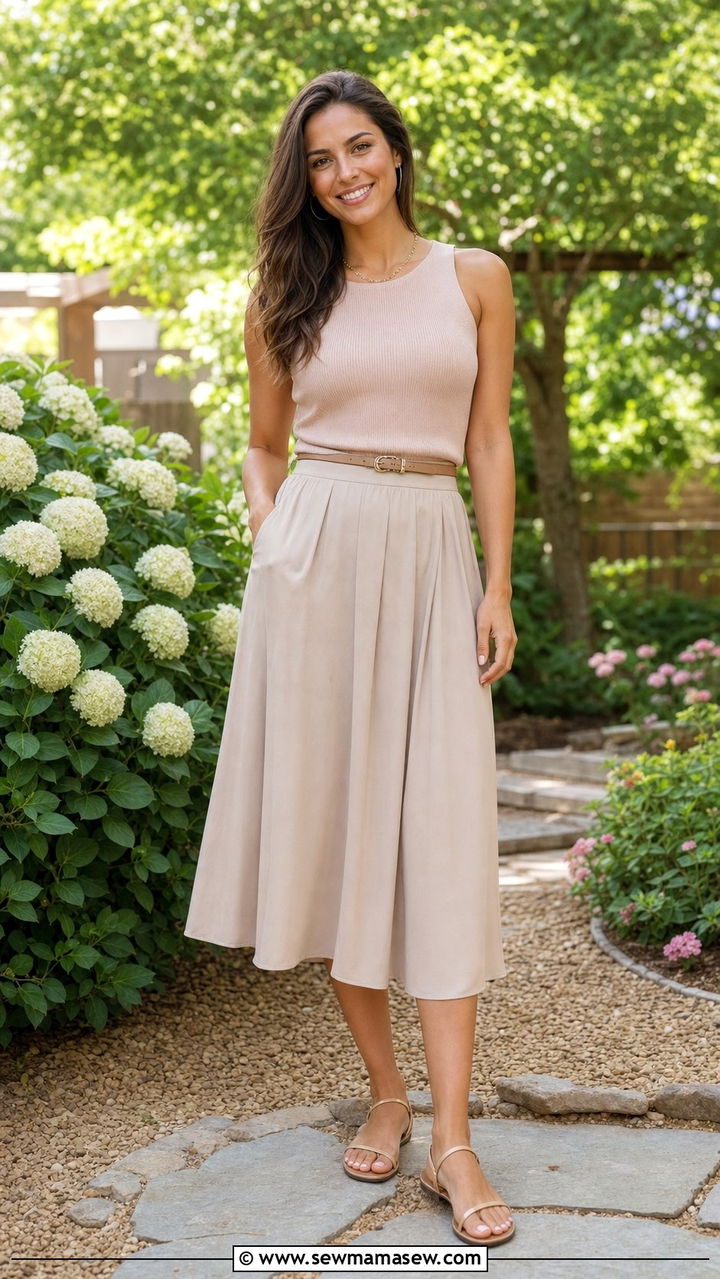 Sleeveless Knit Top With Midi Skirt - 25 cute errands outfits