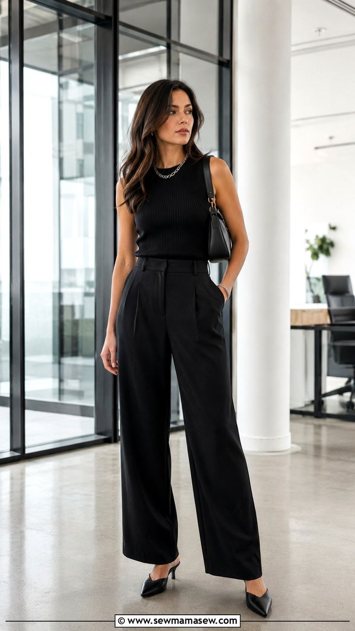Sleeveless Knit and Black Wide Leg Pants Minimalist Outfit 2026 - 30 Minimalist outfit ideas 2026