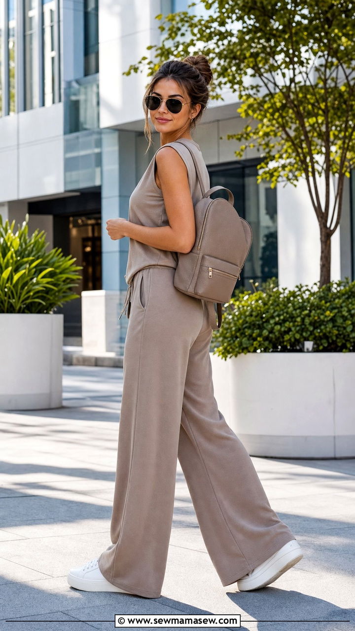 Sleeveless Lounge Top And Taupe Lounge Pants Outfit - 25 errands outfits aesthetic