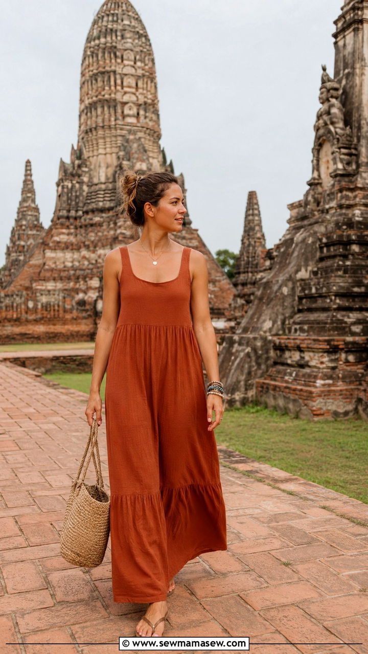 Sleeveless Maxi Dress with Straw Tote - 25 Bangkok outfit ideas