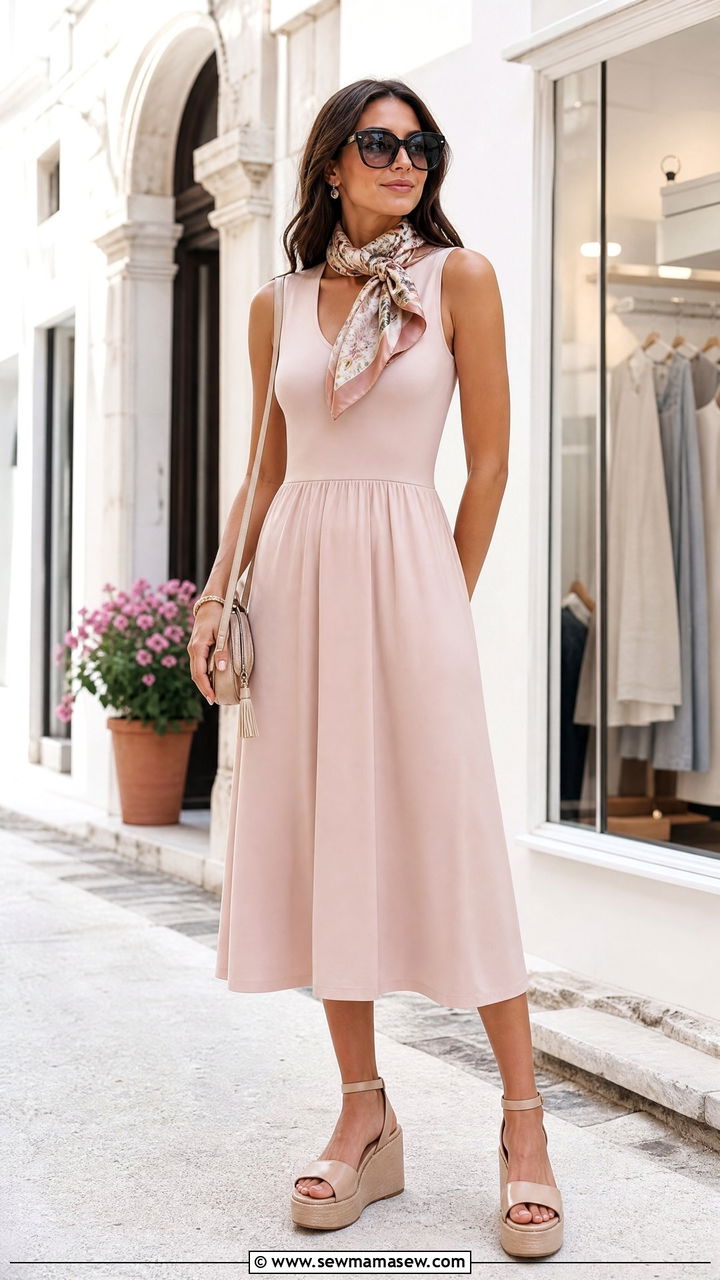 Sleeveless Midi Dress with Platform Sandals - 25 classy Italy outfits