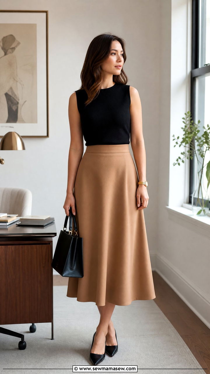 Sleeveless Shell and A Line Midi Skirt - 30 Summer capsule wardrobe for work