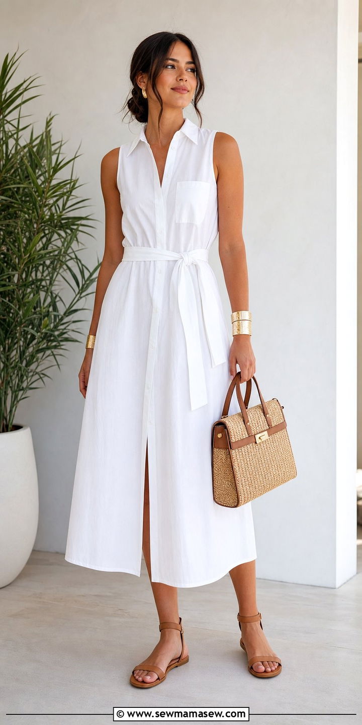 Sleeveless Shirt Dress With Ankle Strap Sandals - 25 Shirt dress outfit ideas with sandals