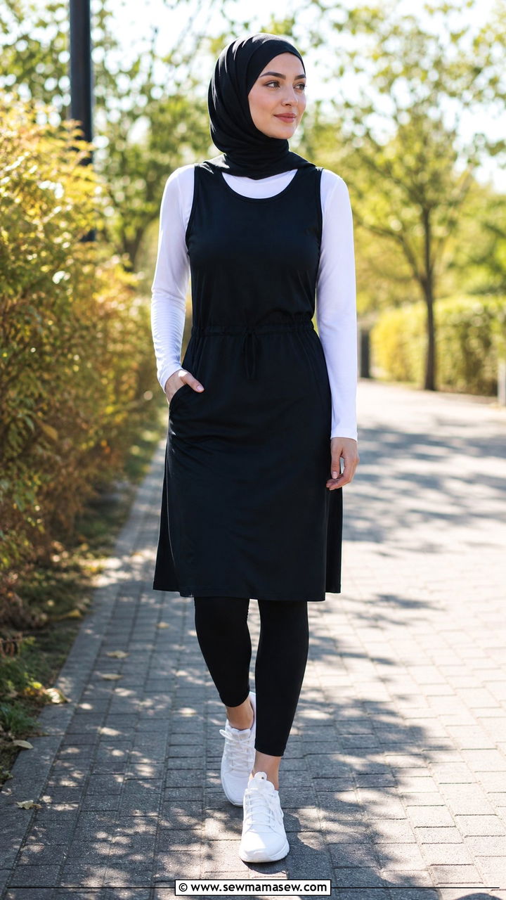 Sleeveless Sports Dress Over Long Sleeve Tee - 25 Gym outfit ideas modest