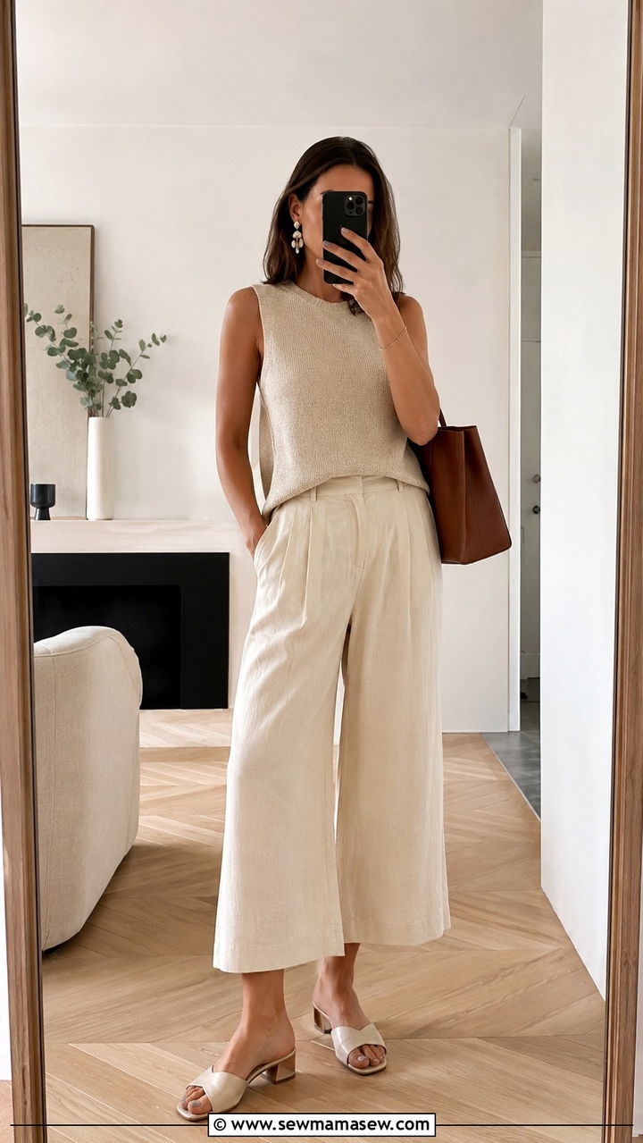 Sleeveless Top With Cropped Wide Leg Pants - 30 Parisian summer outfit ideas
