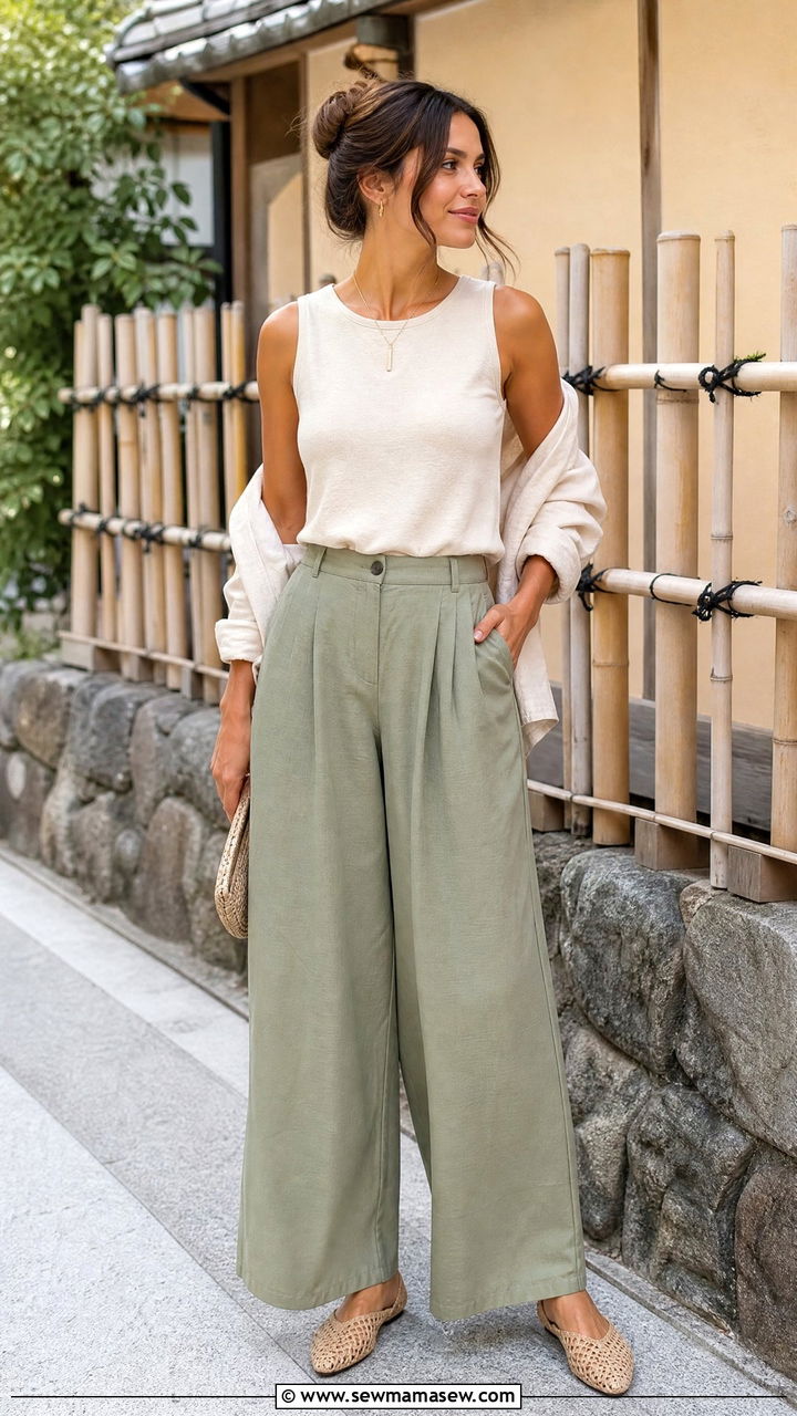 Sleeveless Top With Wide Leg Pants Kyoto - 30 Kyoto outfit ideas