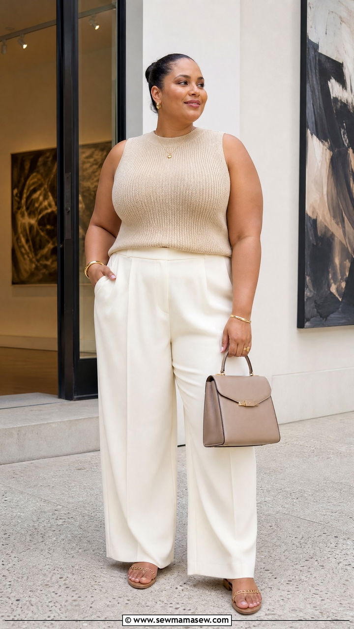 Sleeveless Top with Wide Leg Pants - 30 Cute outfits for plus size