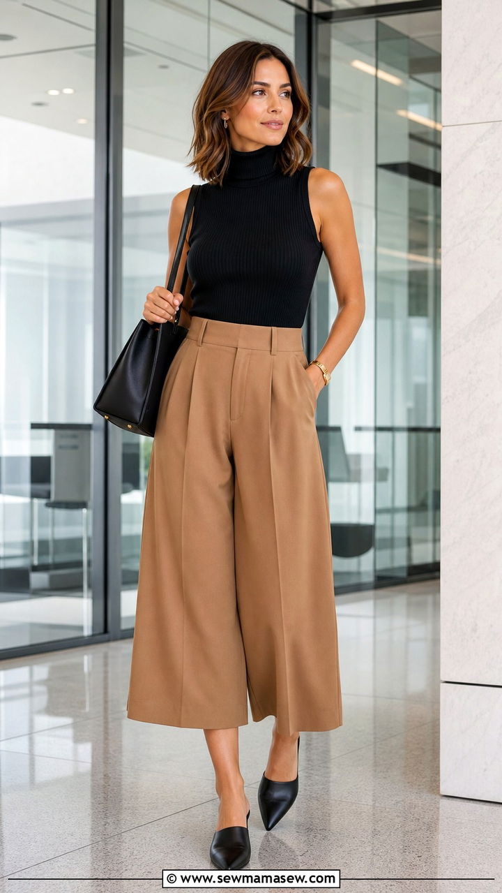 Sleeveless Turtleneck And Culottes Mom Outfit - 40 Stylish outfits for moms
