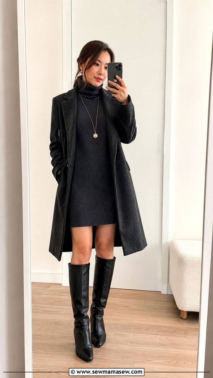 Sleeveless Turtleneck Sweater Dress With Knee High Boots - 30 classy outfits for petite women