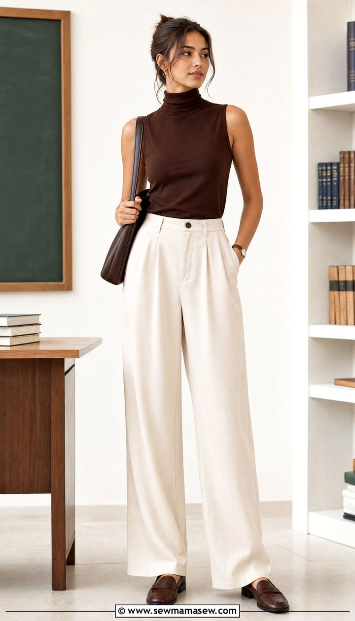 Sleeveless Turtleneck with Wide Leg Trousers and Loafers - 35 Back to school outfit ideas 2026
