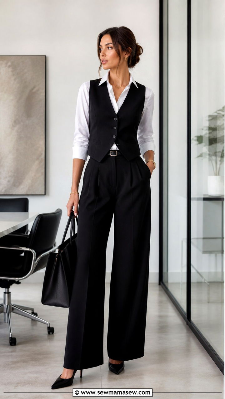 Sleeveless Vest with Wide Leg Trousers Office Outfit - 40 office outfits for women