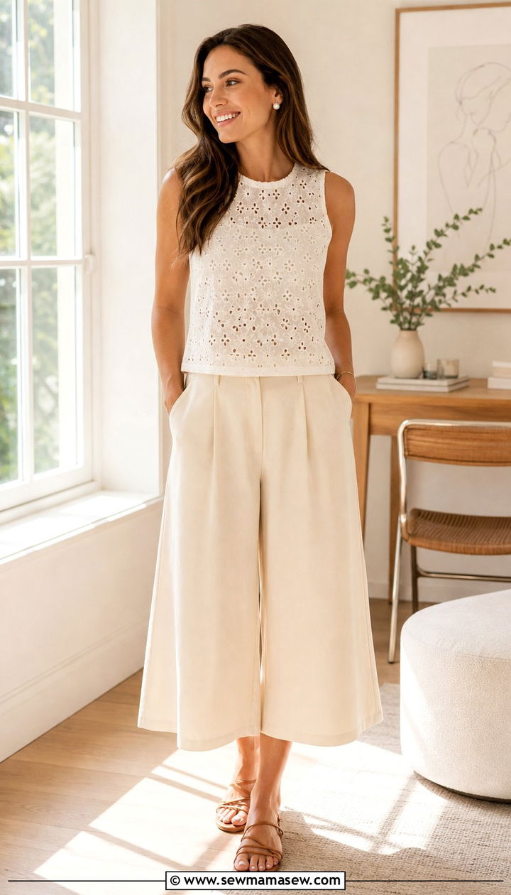 Sleeveless Woven Top And Culottes Summer Work From Home Outfit - 25 Summer outfit ideas for work from home