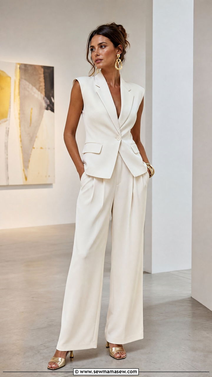 Sleeveless blazer with wide leg pants - 25 How to style a blazer in summer