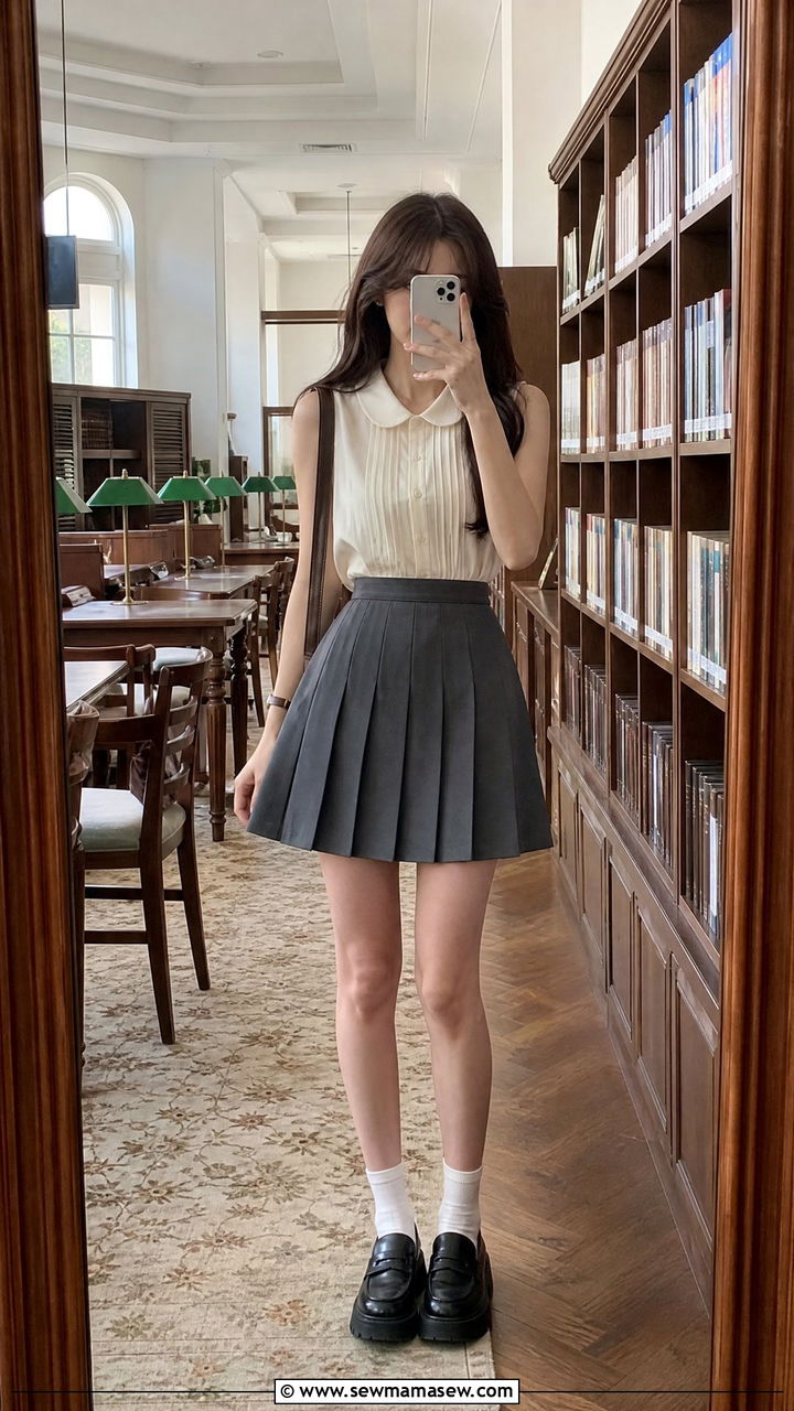 Sleeveless blouse and pleated skirt with loafers dark academia outfit - 30 Dark academia summer outfits