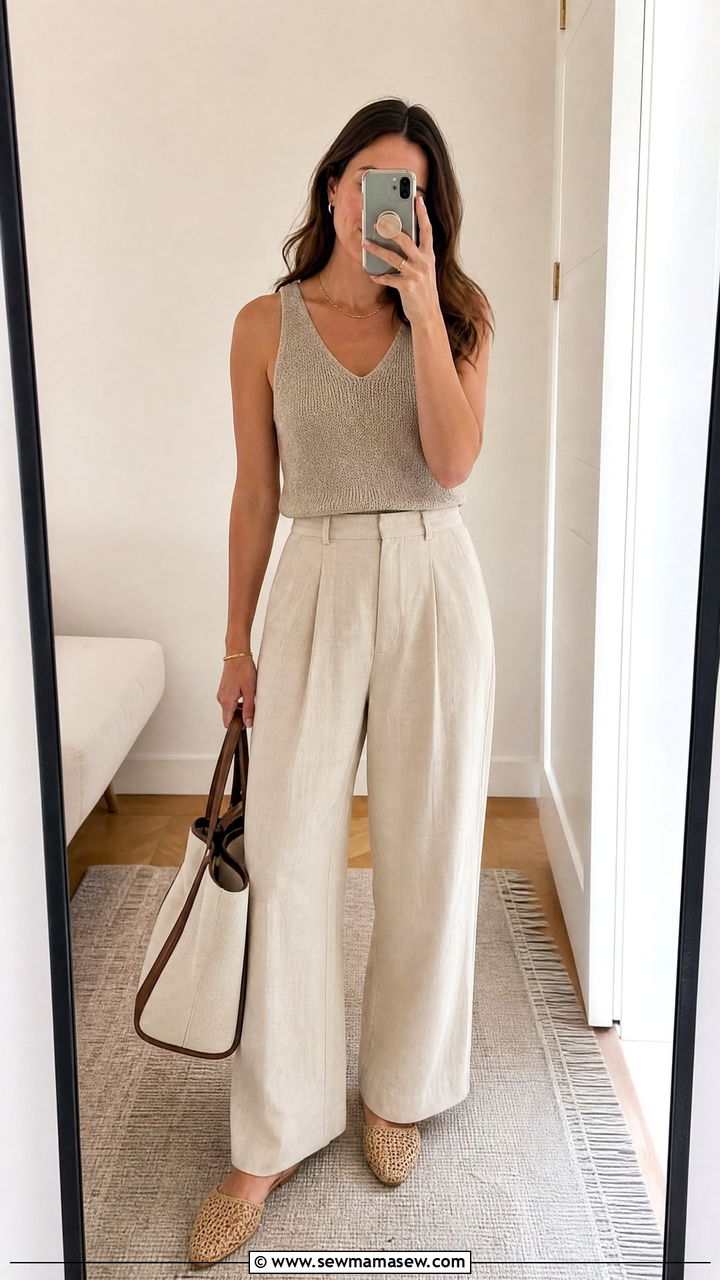 Sleeveless knit tank with wide leg linen trousers outfit - 20 Spring outfits for 80 degree weather
