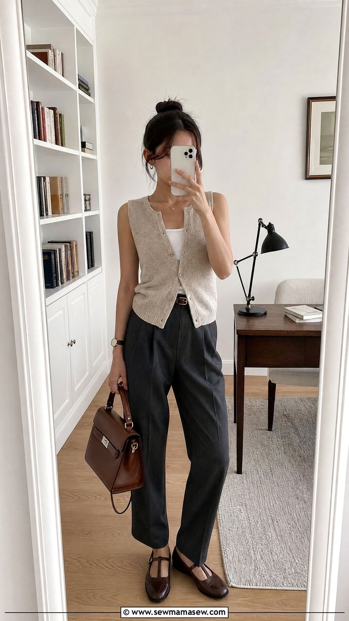 Sleeveless knit vest with tailored trousers dark academia outfit - 30 Dark academia summer outfits