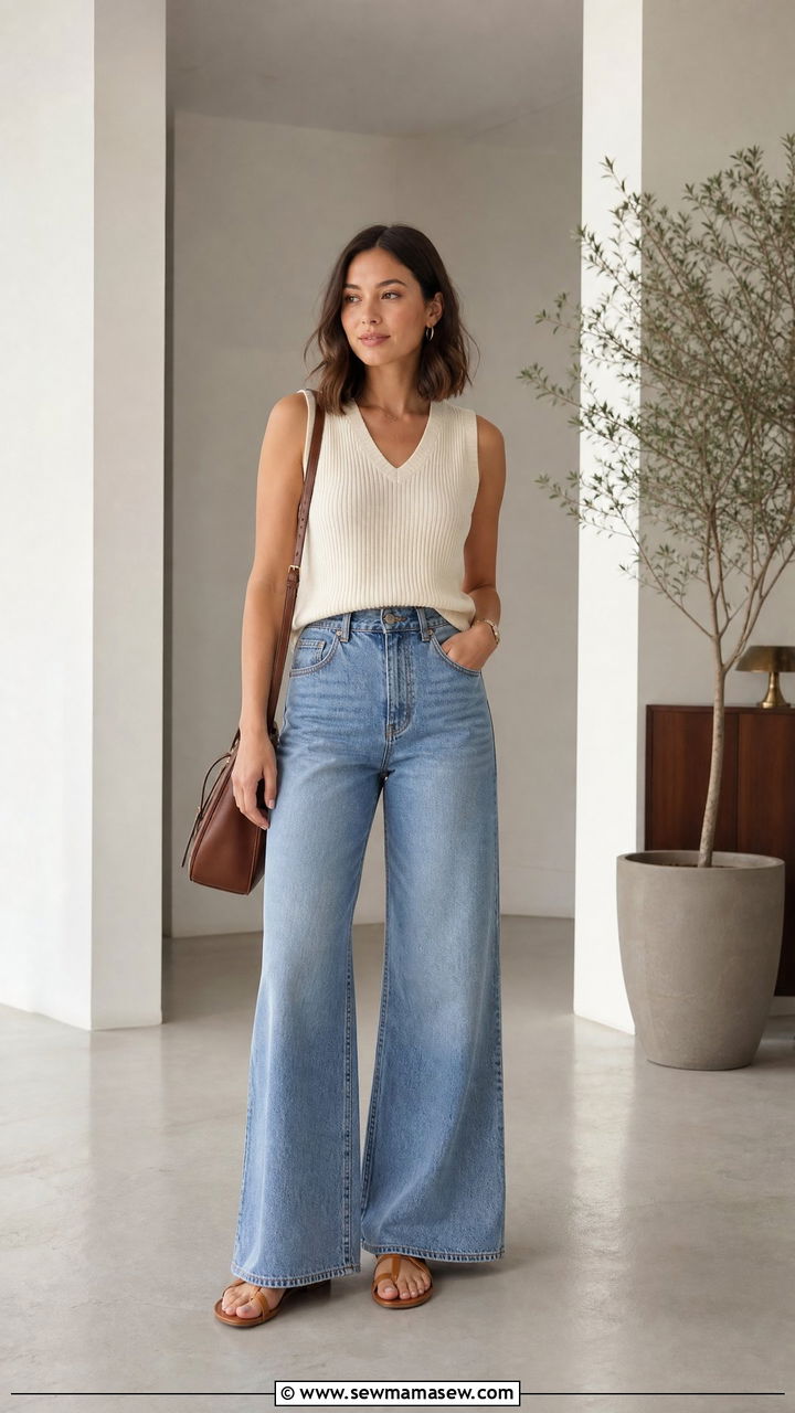 Sleeveless sweater vest with wide leg jeans - 35 How to style a sweater in summer