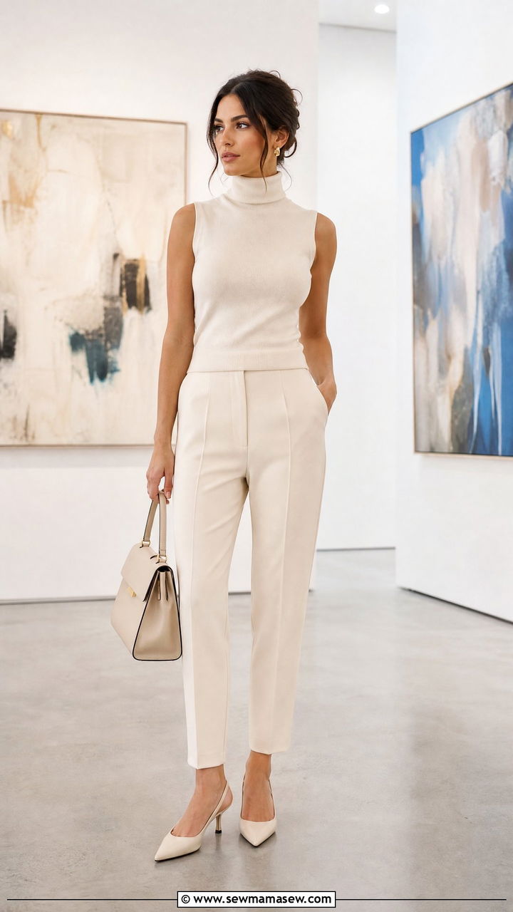 Sleeveless turtleneck and tapered trouser set - 30 Matching set outfit ideas aesthetic
