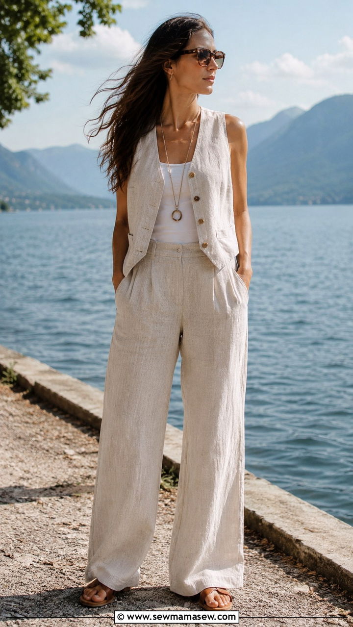 Sleeveless vest and linen pants for spring reunion - 30 Spring outfits for family reunion