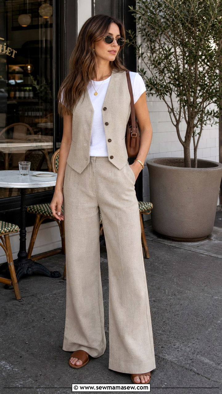 Sleeveless waistcoat wide leg pants spring brunch - 40 Spring brunch outfits