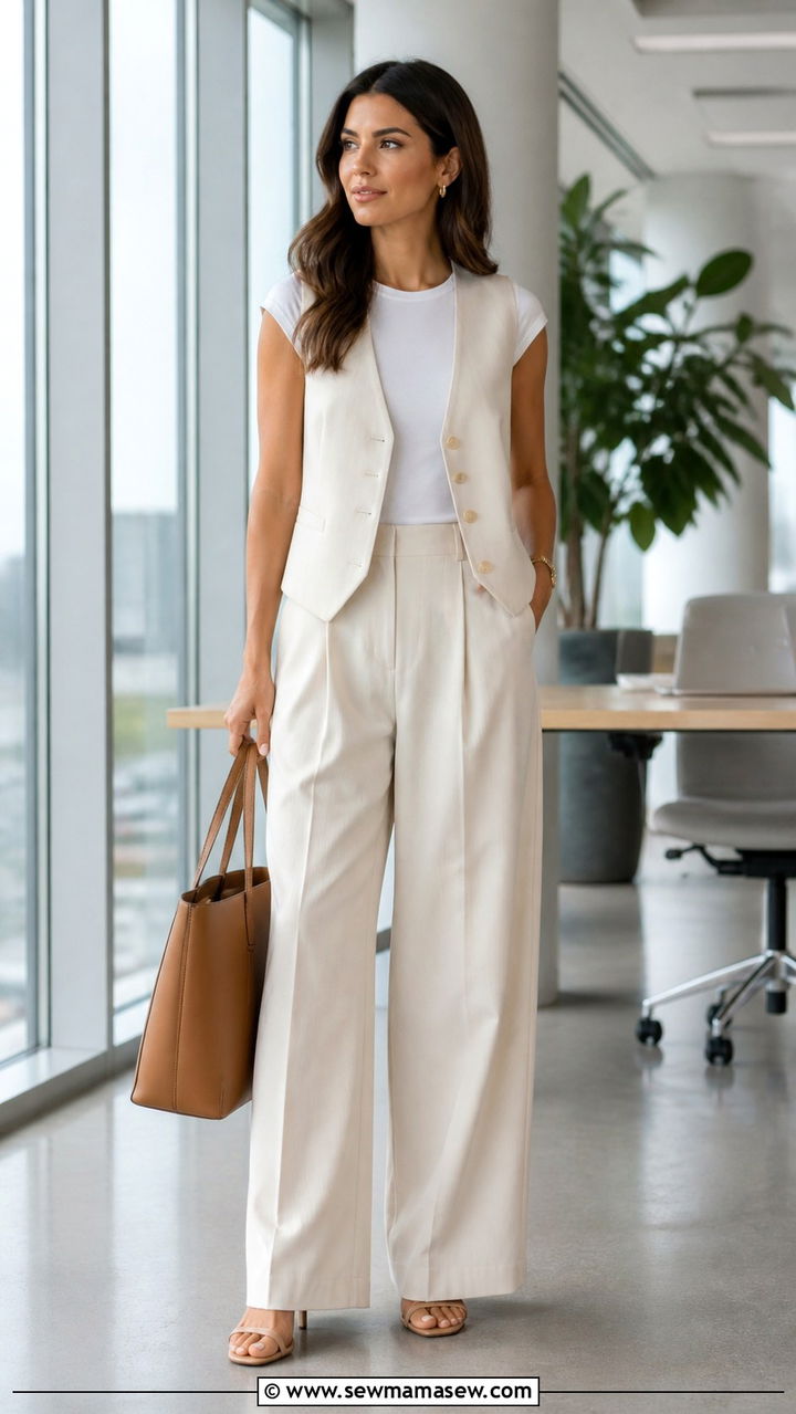 Sleeveless waistcoat with wide leg trousers - 40 Chic work outfit ideas