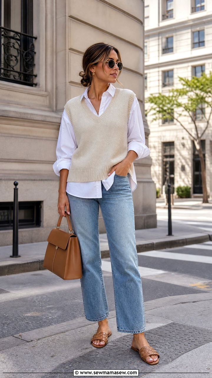 Slides with a sweater vest - 30 How to style slides