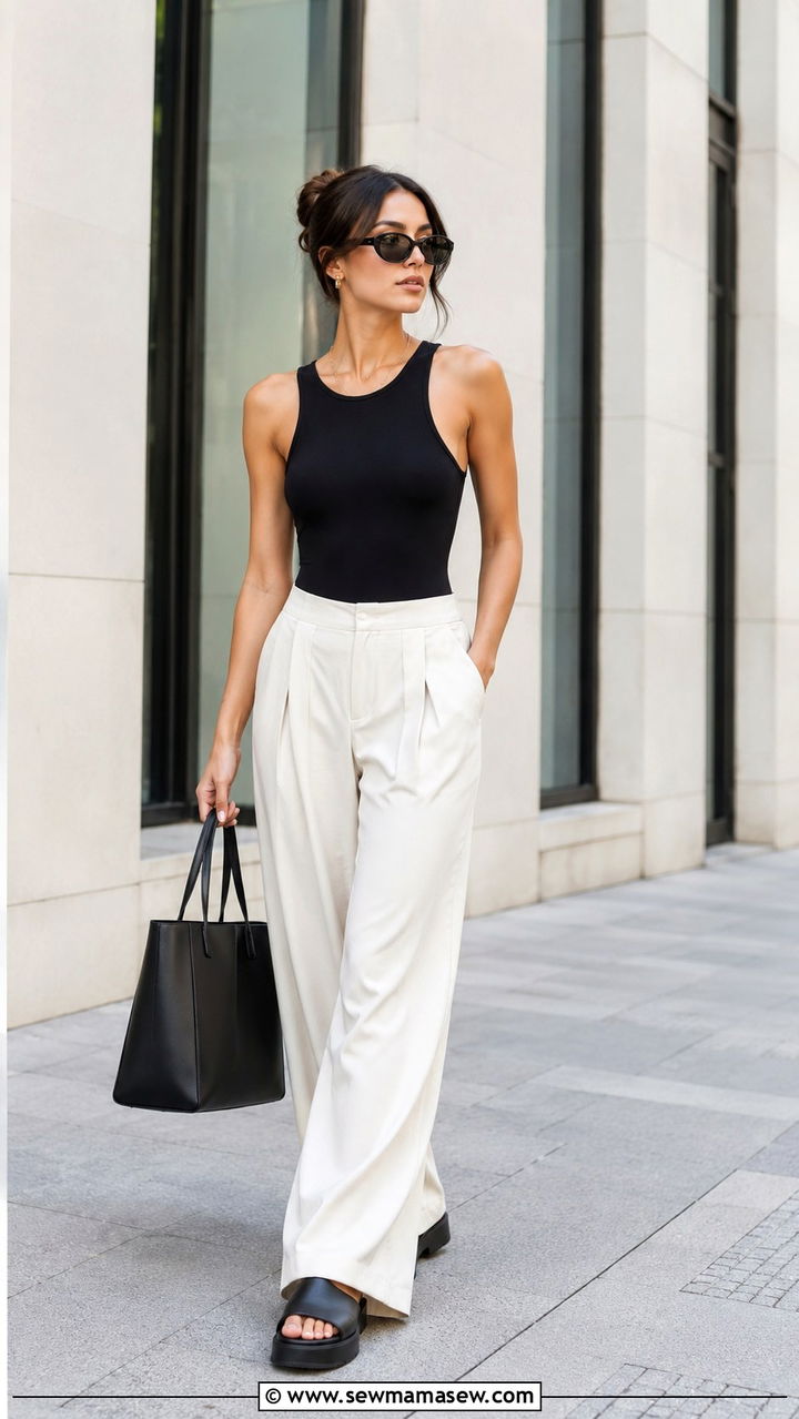Slides with wide leg pants - 30 How to style slides